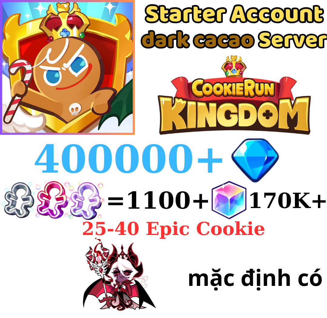 [GLOBAL/Darkcacao]400000+ Gems | Dark Enchantress Cookie | Cookie Run: Kingdom Starter Reroll Account